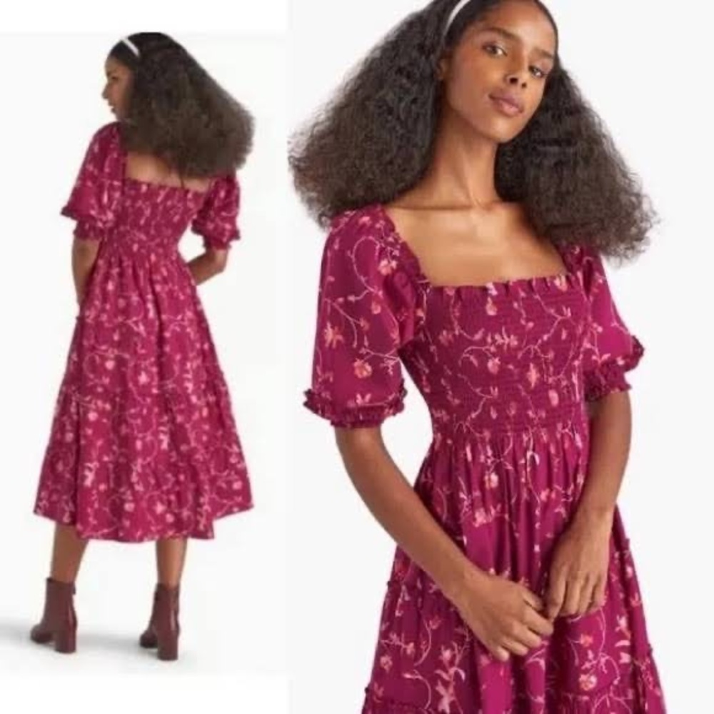 Hill House Burgundy Floral Midi Dress